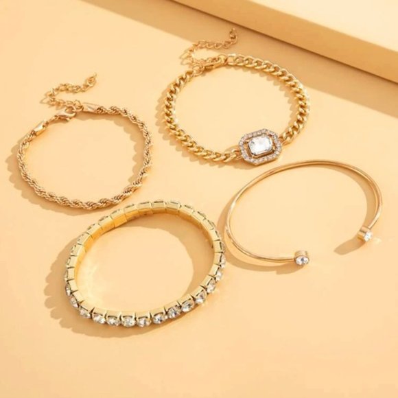 4pcs Rhinestone Decor Bracelet For Women Jewelry Gift Wedding Engagement Party - Picture 3 of 4